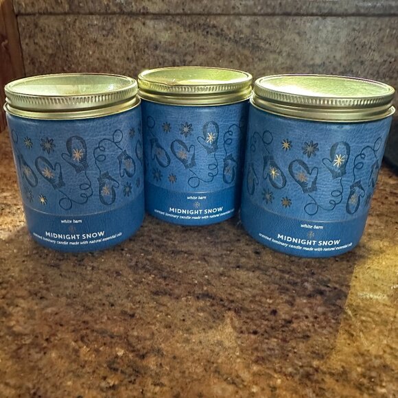 NWT Lot of 3 White Barn Midnight Snow 1-Wick 7 oz Essential Oils Scented Candles - Picture 1 of 4